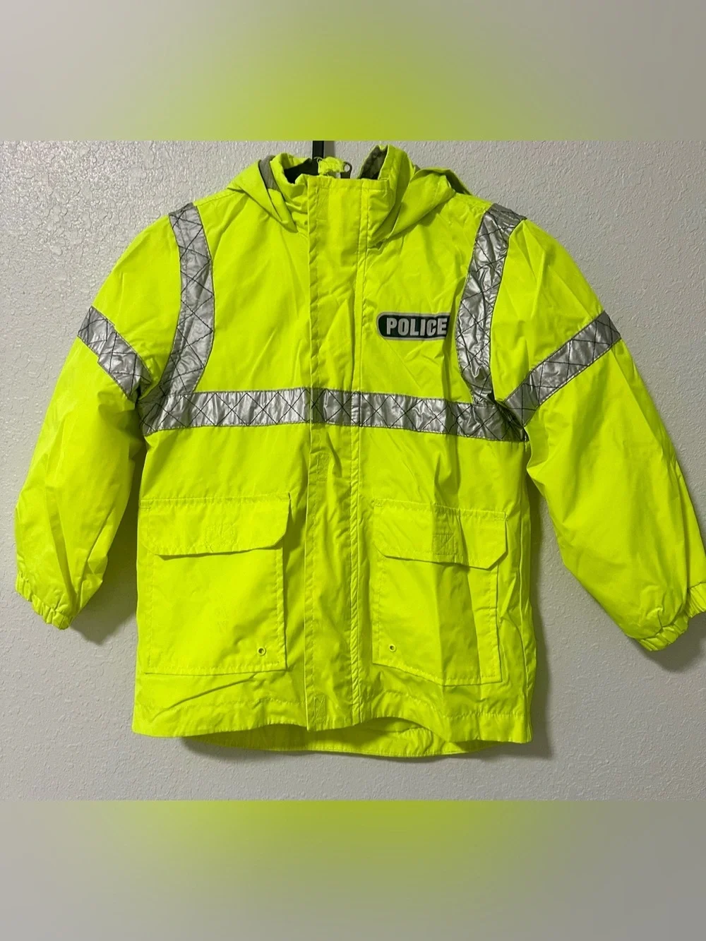 London Fog High-Visibility Yellow Kids Raincoat with Hood Sz 5-6